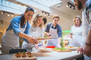 chefs laying our food presentation on table